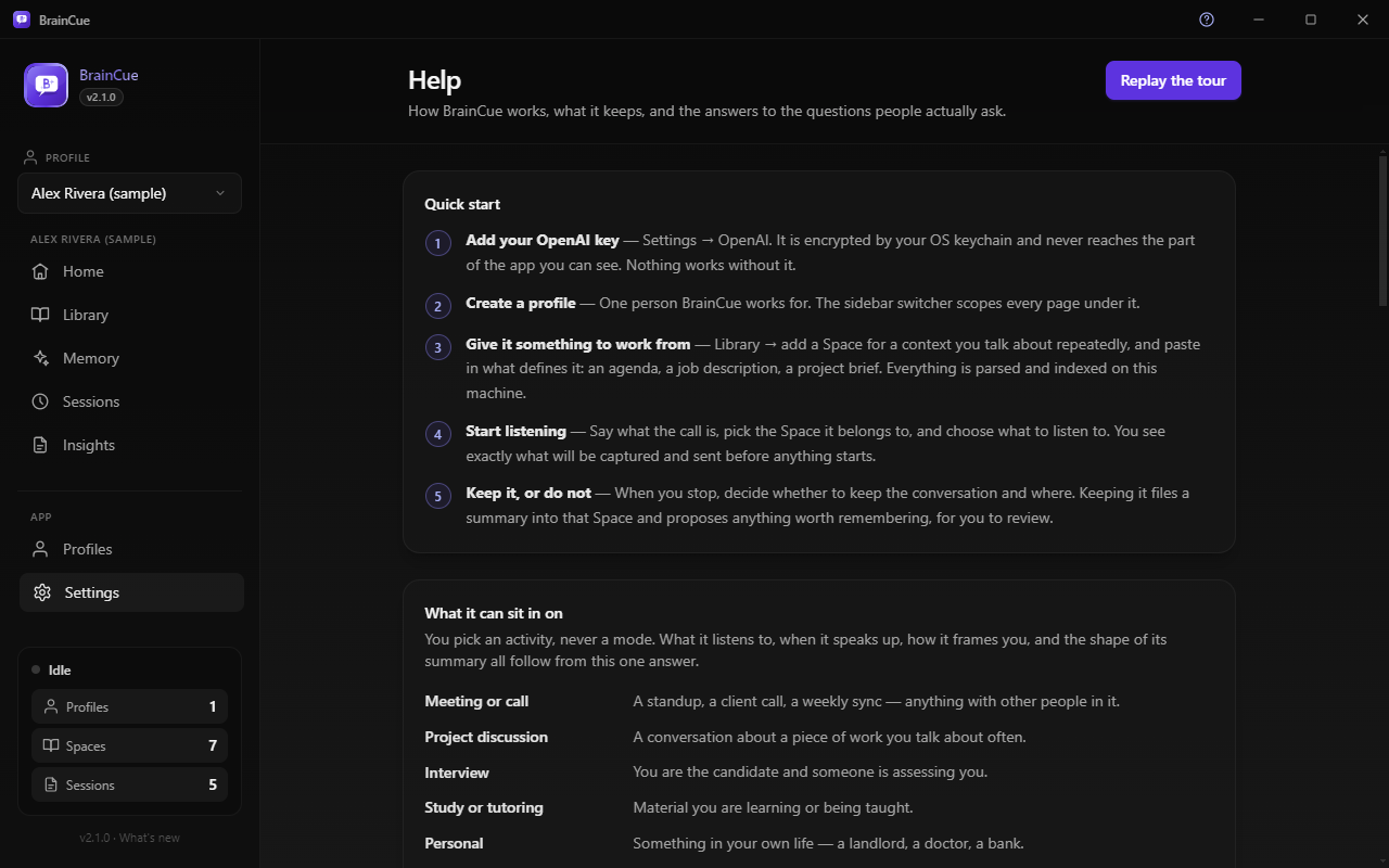 The in-app Help page.
